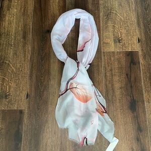 NWT Charming Charlie Sheer White Scarf with Flower Design.